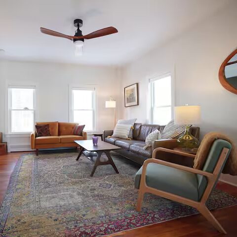Interior of living room in Cozy Kittery Foreside Escape AirBnB property.